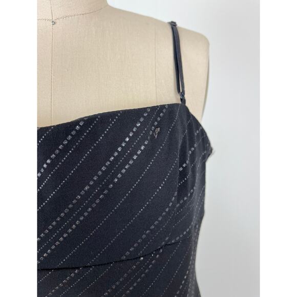 Vintage 90s Y2K City Triangles Stretchy Black Midi Dress Large Tulip Hem Goth - Picture 4 of 16